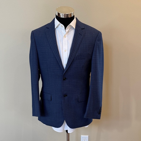 Jos. A. Bank mens 39R blue check 100% wool traveler tailored fit sport coat EUC
